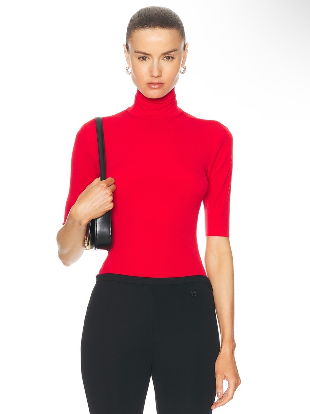 Norma Kamali Slim Fit Short Sleeve Turtleneck Top in Red